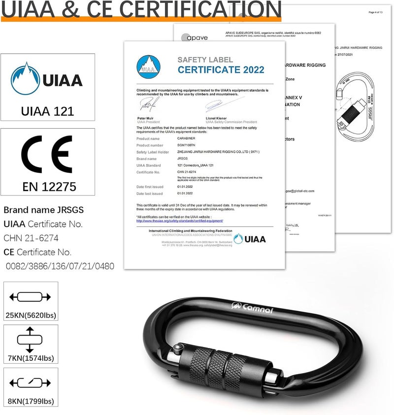 CAMNAL Heavy Duty Carabiner, 25kn(About 5620 lbs) Oval Carabiner Clip O-Shape Rock Climbing Carabiner Lightweight Caribeener for Climbing, Mountaineer, Aerial Work - Image 3